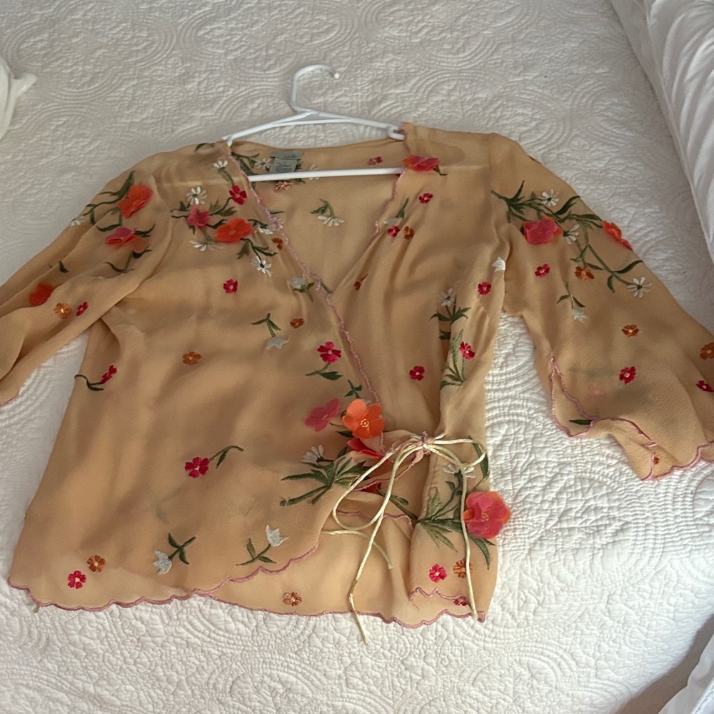 Floral Embroidered Wrap Top